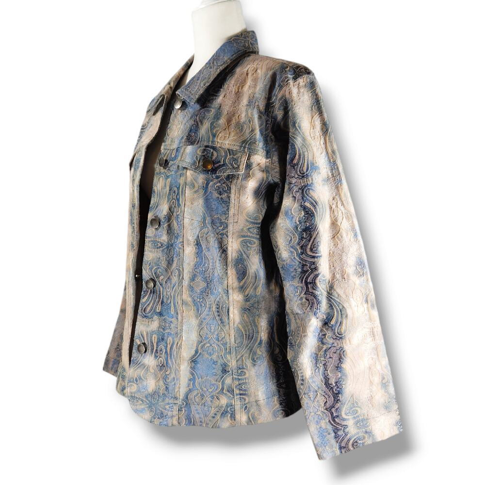EUC Analogy Textured Embroidered Boho Button Up Jacket‎ Sz. XL Gray Blue Cream